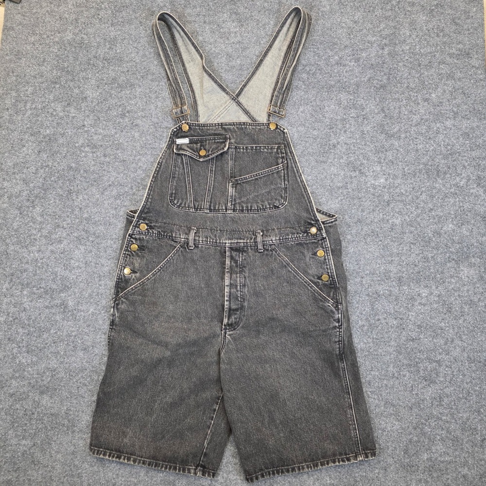 Vintage Guess Shortalls Womens Size XL Black Denim Overalls USA Y2k